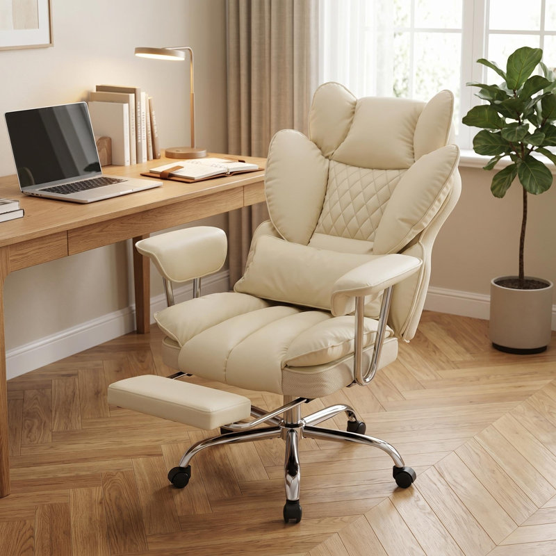 Grande et grande chaise de bureau, 350 lb, repose-pieds, inclinaison à 150 °, soutien lombaire, accoudoirs réglables, beige