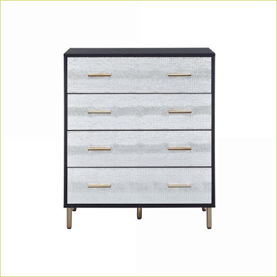 Chests & Wardrobes | 4-Drawer Modern Glam 37"H Chest | Black+Gold | Wood+Metal