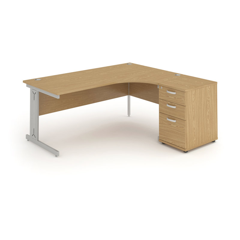 Impulse L-Shaped Metal Base Computer Desk, Oak, Right, 73cmH x 160cm W x 163cmD