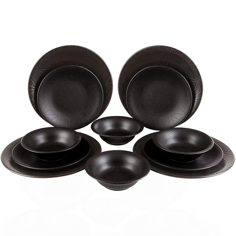 Fulya 12 Pieces Dinnerware Set, Black