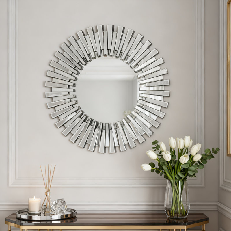 Axentie Round Wall Accent Mirror Hallway Sunburst Mirror, 59.9cm H x 59.9cm W