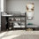 Grand lit superposé en métal avec garde-robe intégré, tabouret de bureau et tabouret de rangement, cadre de lit superposé tout-en-un noir