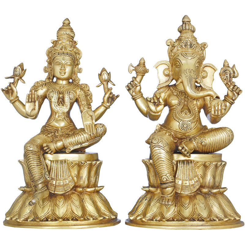 Lakshmi Ganesha assis sur un lotus double