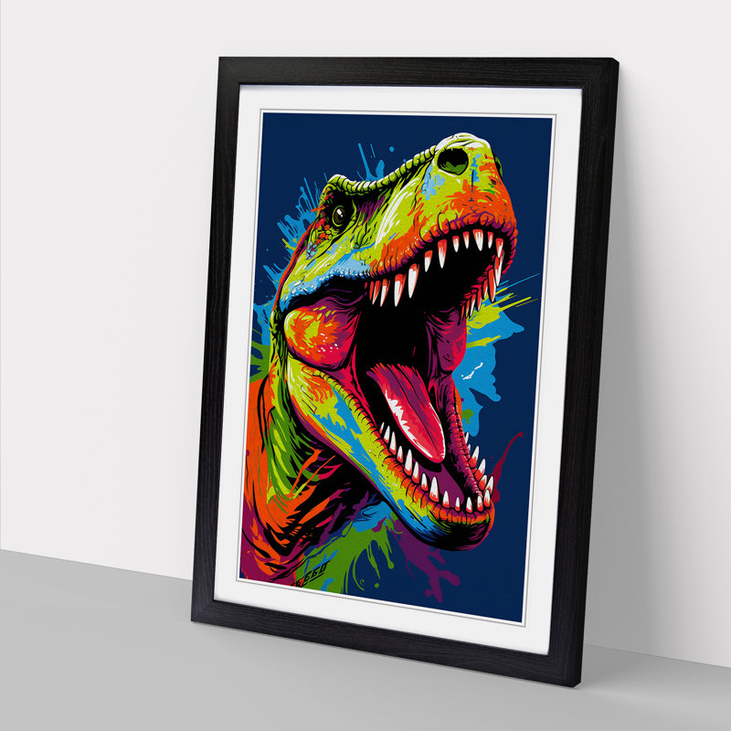 XYZ-FRM-V1223-1664 Tyrannosaurus Rex Pop - Single Picture Frame Print on Wood, 64cm H x 46cm W x 2cm D, Walnut 