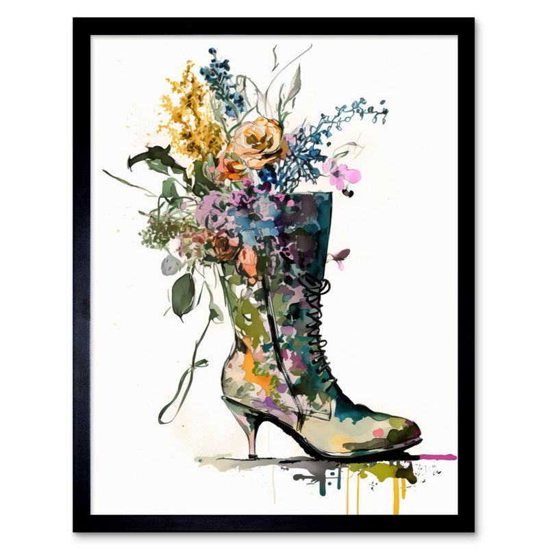 Maust Spring Flower Bouquet in High Heeled Combat Boot 1 Piece Single Picture Frame Wall Art