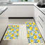 Kitchen Laundry Room Blue White Tile Lemon Border Print 2 Pcs Kitchen Mats