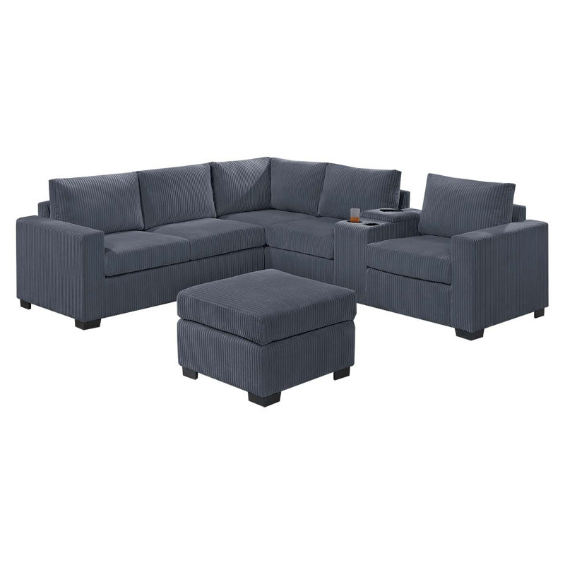 Ensemble modulaire large en velours côtelé, Velours côtelé gris foncé