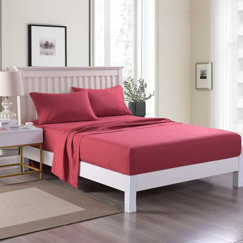 D-BSS4-E-20220419 Microfiber Sheet Set, Full Sheet Set + 1 Fitted Sheet + 2 Pillowcases, Burgundy
