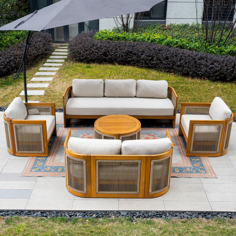 Ensemble de conversation pour patio 7 personnes en bois d'acacia avec coussins Brewsty