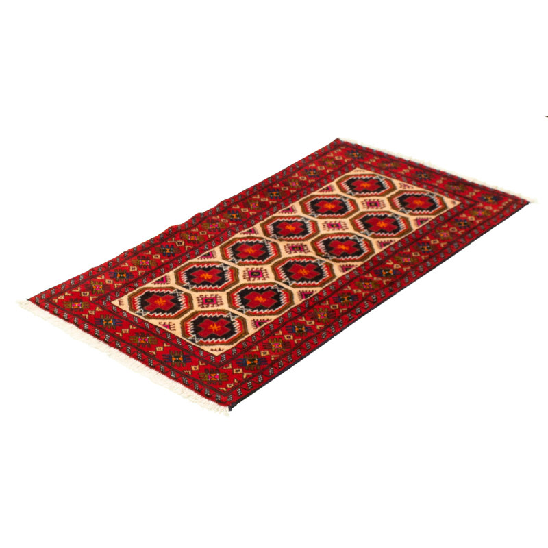 Tapis de couloir en Tapis décoratif laine noué à la main de conception unique 3 pi x 6 pi 5 po Besije Ivoire/rouge