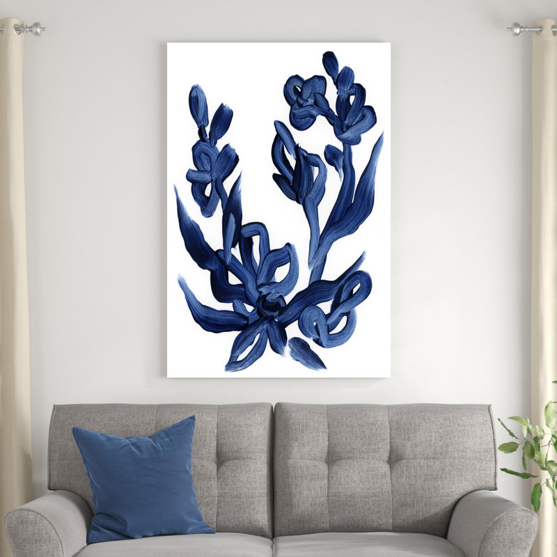 Indigo en fleurs I, H 48 po x l 32 po x P 1,25 po