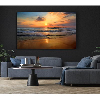 Beach Waves Sunset - Wrapped Canvas Print