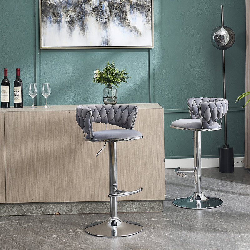 Ensemble de 2 tabourets de bar, avec repose-pieds chromé et base pivotante en velours à hauteur réglable et tabouret de bar simple chromé