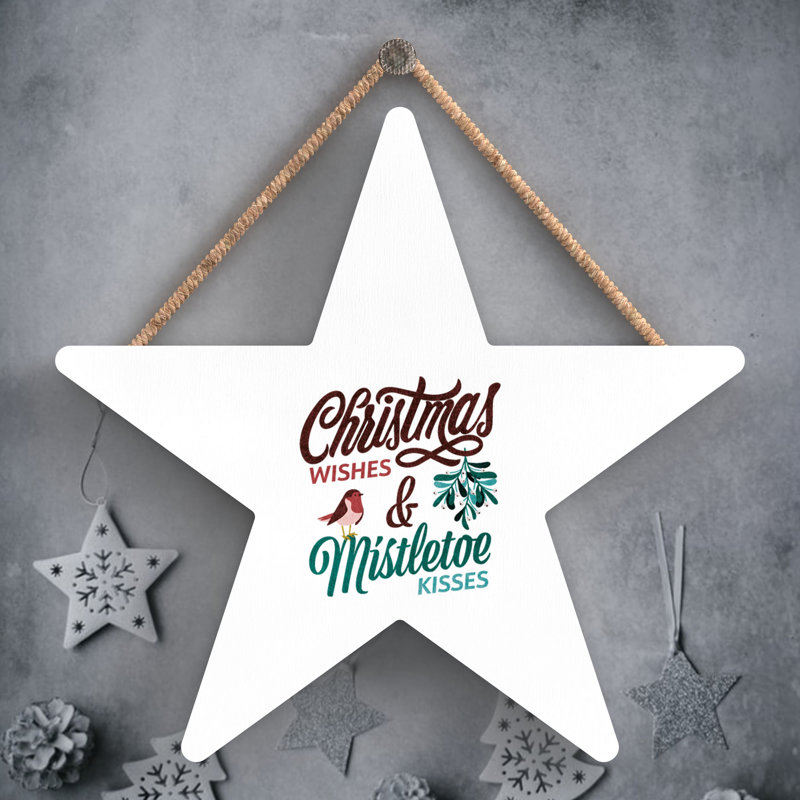 Xmas Christmas Wishes Wooden Star Plaque
