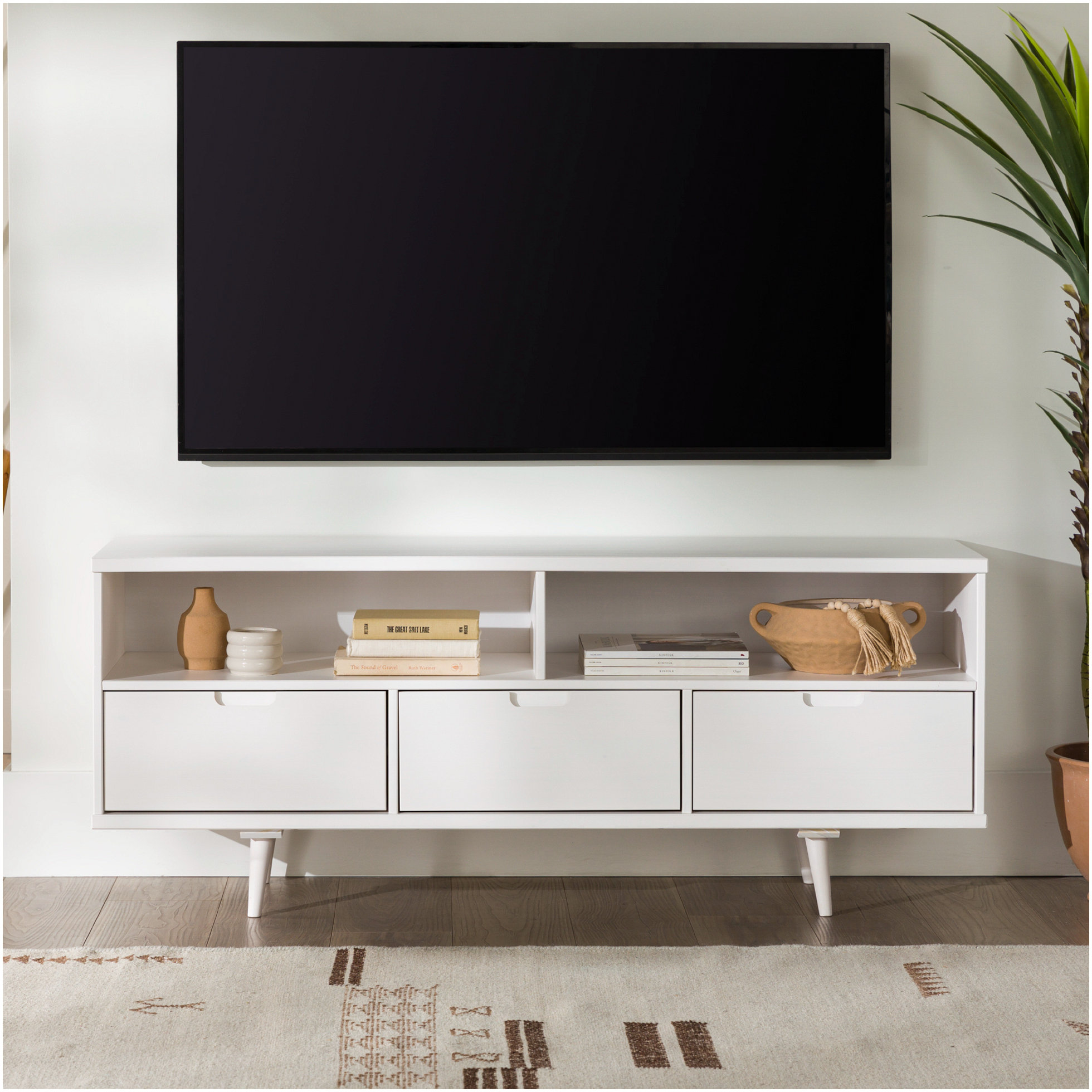 Oliver NEWMidCentury Modern 3 Drawer Solid Wood TV Stand For