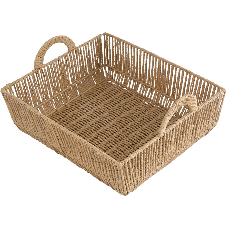 Grand panier de rangement à tissage vertical avec poignées rondes