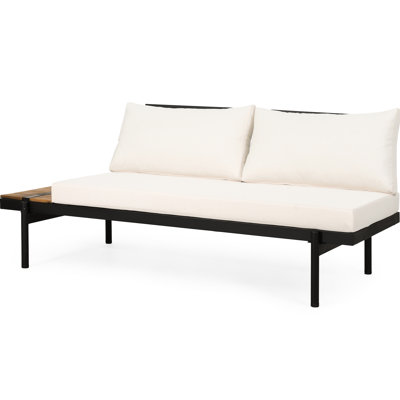 2 Seater - Left Side, Wood Slats, Iron, Cream Water- Upholstery Kit 2 Matte Iron Frame, Cushions