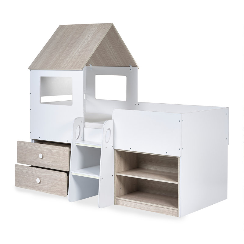 Summer Rain Single (3') Mid Sleepers with Storage Included, Pale Wood/White