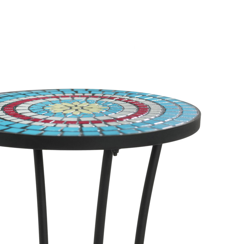 Patio Side Table with Shelf,Blue+Black