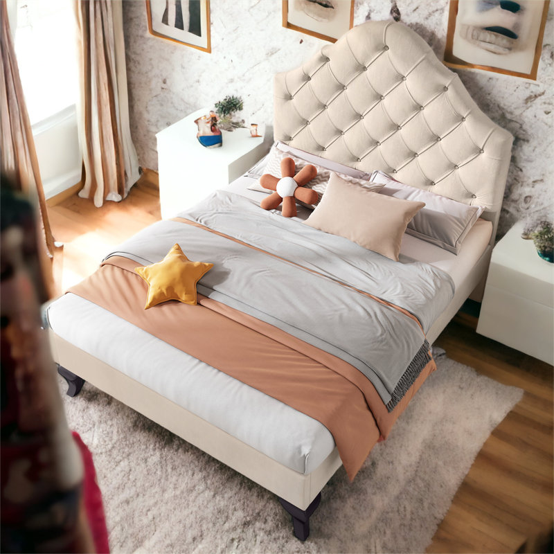 Nataly Upholstered Single (3') Velvet Bed, Beige