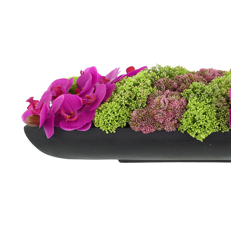 Orchid and  Arrangement, Black, 7.5" H x 24.5" W x 9" D