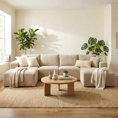 Canapé modulaire rembourré 133,2 po avec 2 coussins décoratifs en velours côtelé 133,2 po