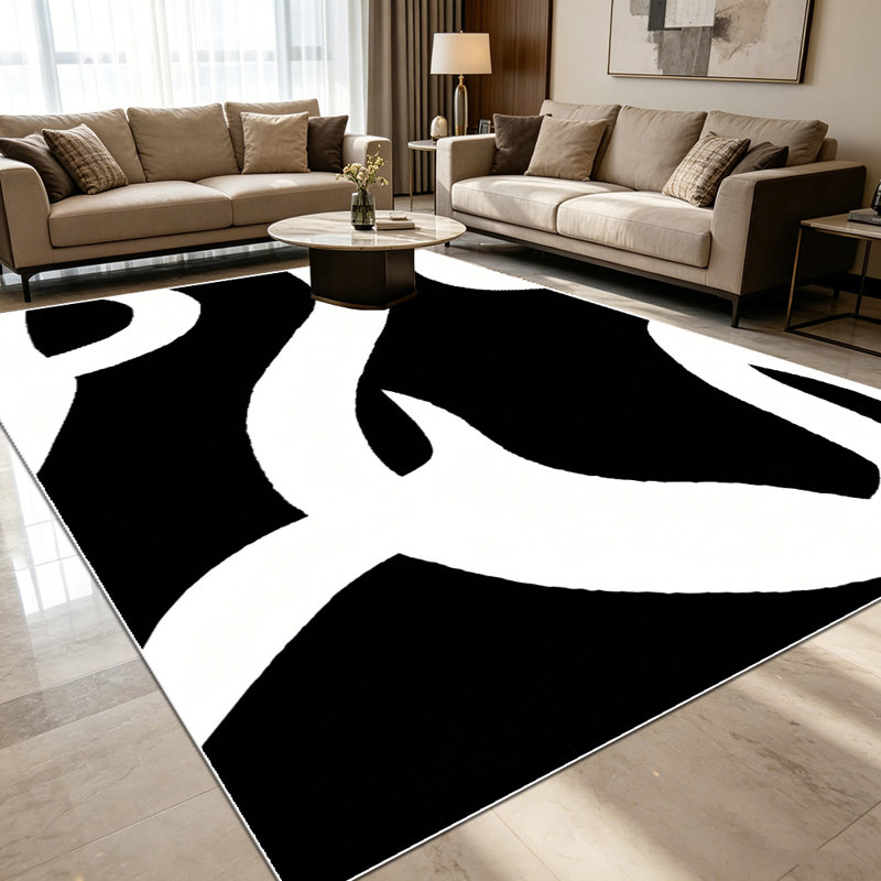 1PC Black and White Abstract Swirl Graphic area rugs for Living Room, Soft and Comfortable, Suitable for all seasons, easy-to-maintain, machine washable Indoor floor mat, Under Table Farmhouse suitable for dining table, bedroom entryway, kitchen,