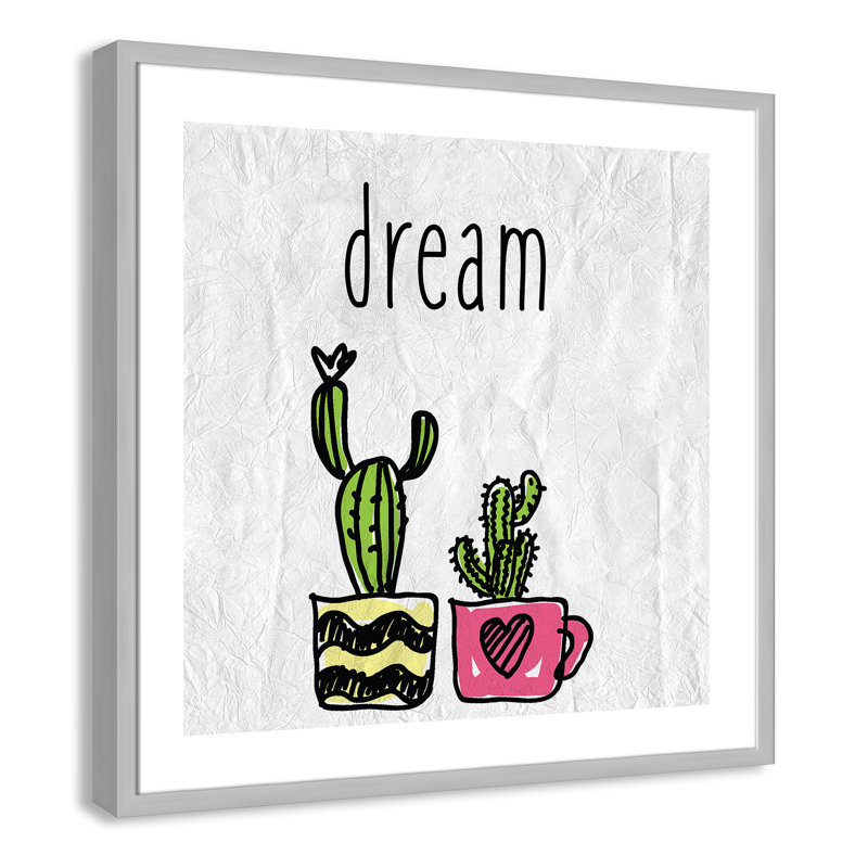 «Cacti A», art encadré, 26.5" H x 26.5" W x 1.18" D, Encadré de boîte argent