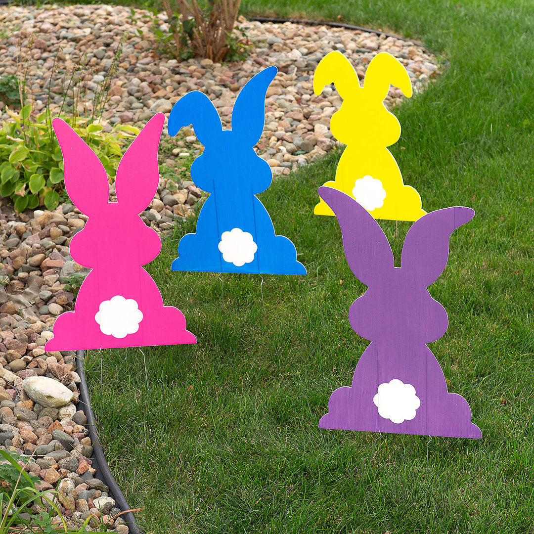 Bright Bunny Yard Stakes - Party Decor - 4 Pieces The Holiday Aisle®