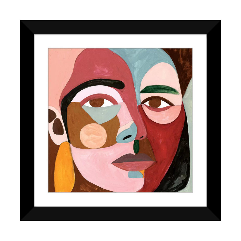 Geo Face II - reproduction d'art murale - papier d'art encadré, H 16 po x l 16 po, Papier à coins ouverts avec passe-partout