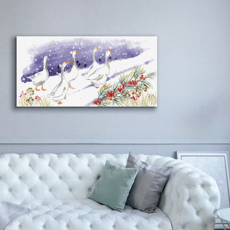  «Snowy Geese» par Elle Media Group, art mural sur toile, H 30 po x l 60 po
