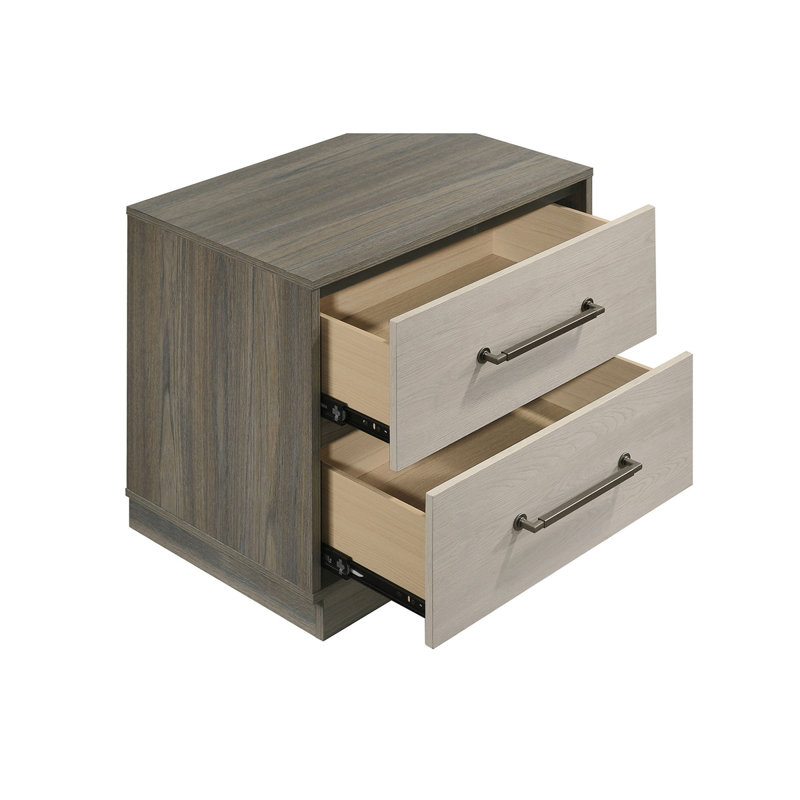 Table de chevet 2 tiroirs avec base flottante, chêne gris