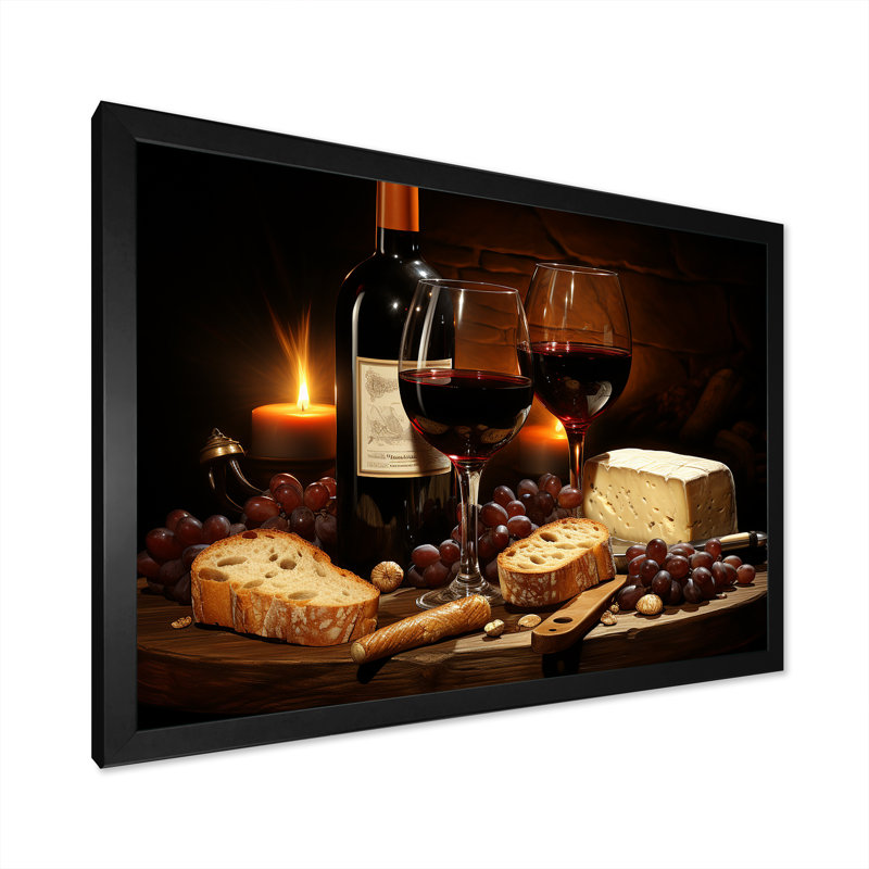 Cheese and Red Wine Charcuterie Board Radiance - Art mural vin, Cadre d'angle fermé noir, H 12 po x l 20 po x P 1 po