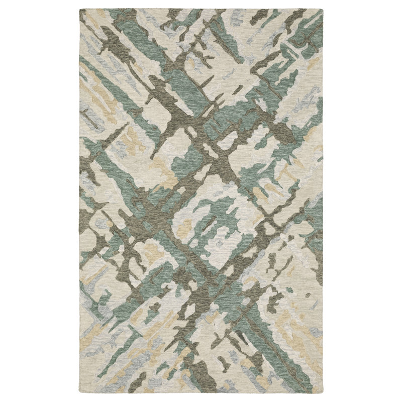 Renli Hand-made Wool Abstract Etchings Grey/ Teal Area Rug, Rectangle 8' x 10'