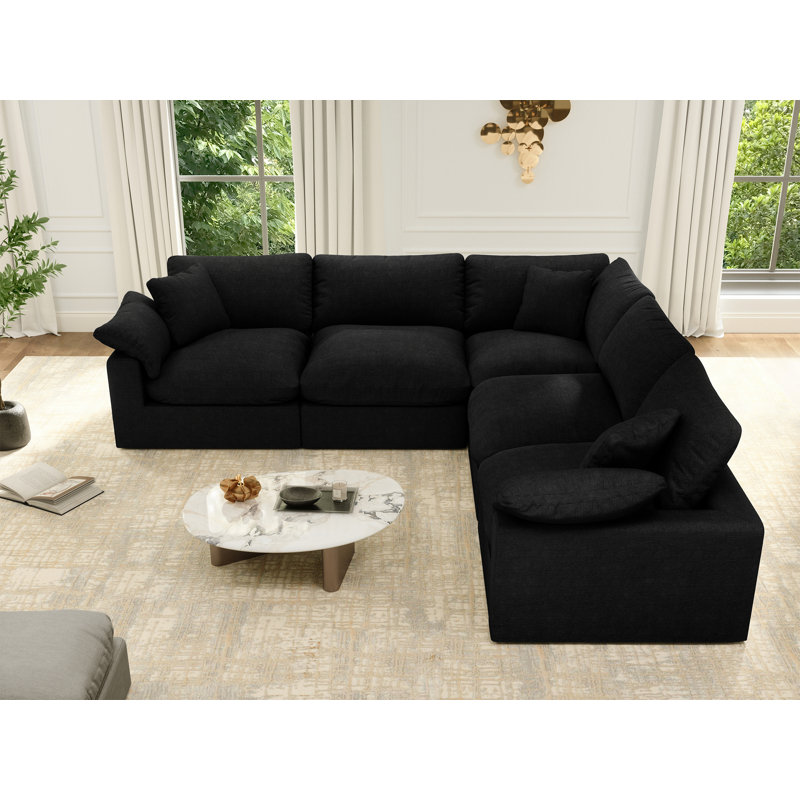 Canapé en tissu Hidehisa, H 25,2 po x l 110,8 po x P 110,8 po, 5, Noir