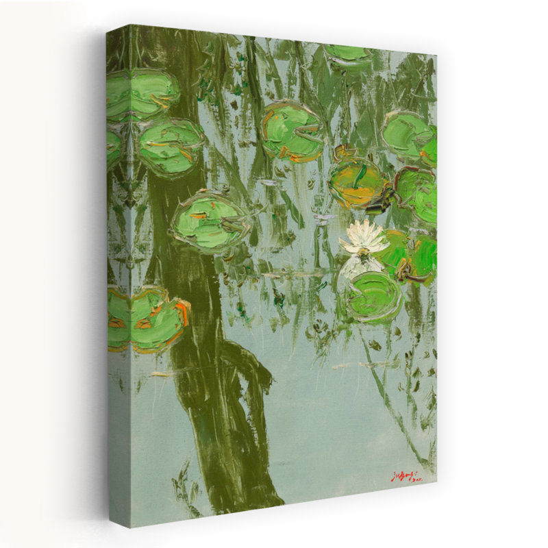 Contemporary Art Delicate Peaceful Realistic Lily Lotus Flower Nature Art by Jukyong Park - Wrapped Canvas Print