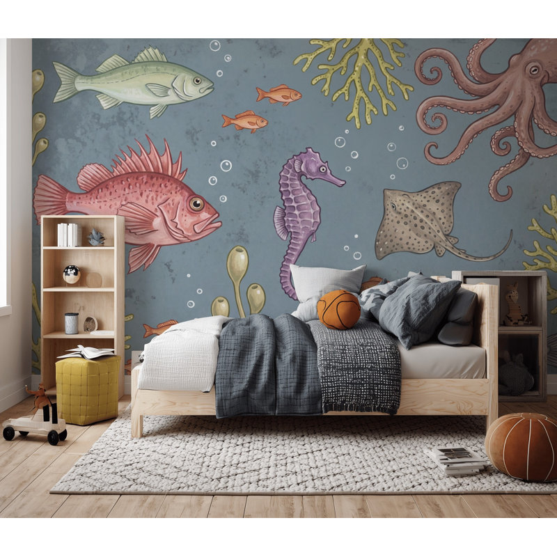 Décoration murale sous-marine amovible Sea Life, 100 po x 96 po, Non tissé