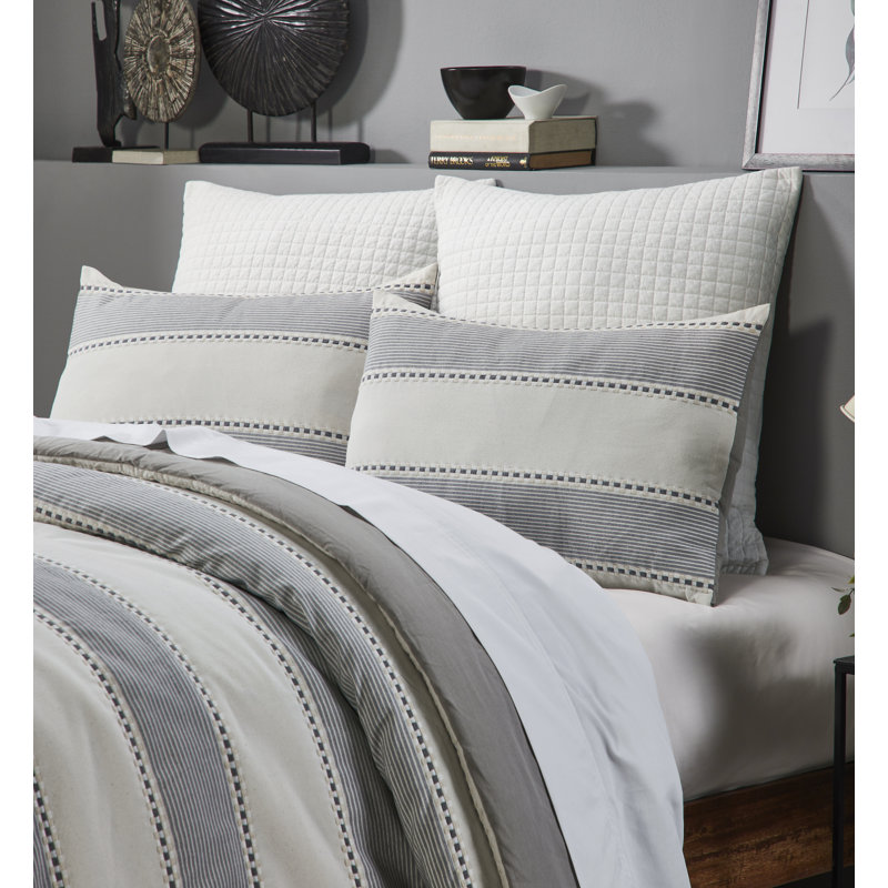 Janson Polyester Jacquard Striped Comforter, Ivory/Gray Striped, King Comforter + 2 King Shams