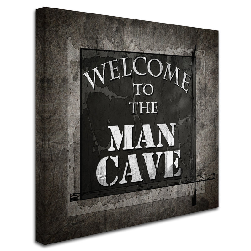 « welcome of man cave warning », art textuel sur toile tendue, H 24 po x l 24 po x P 2 po