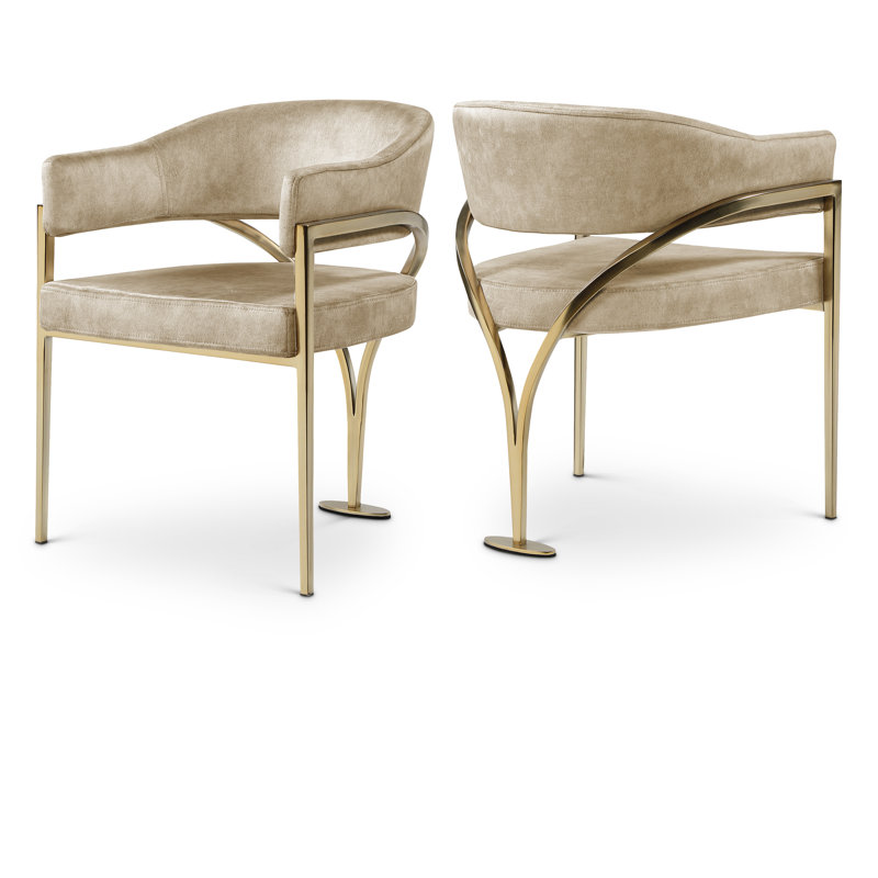Chaise en velours Kirsi, Velours beige, Doré