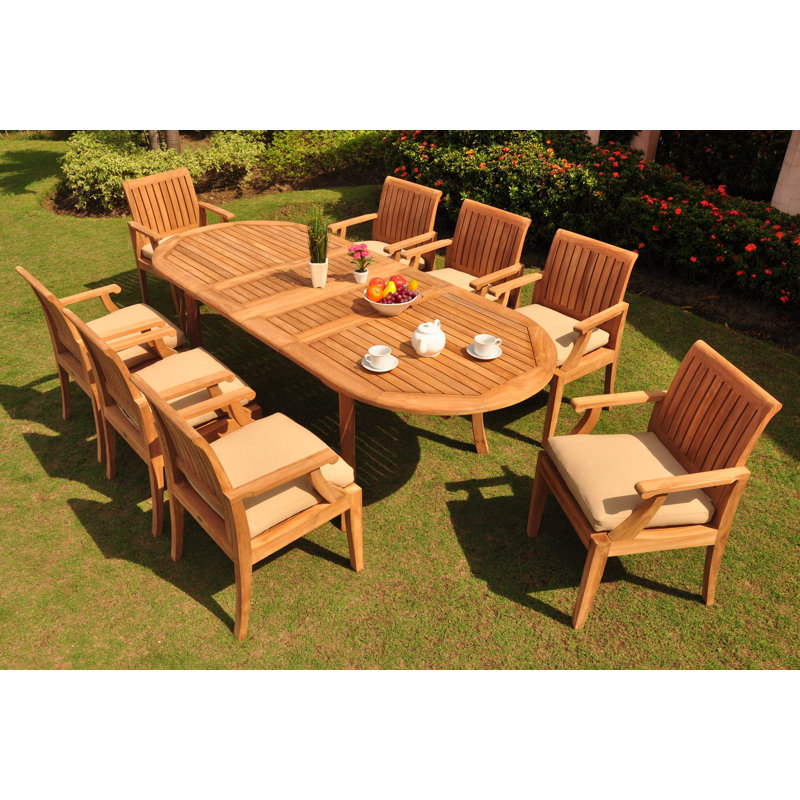 Kinzey Outdoor 11 - Piece Teak Dining Set, Dark Brown, 30.5" H x 117" L x 40" W, 12