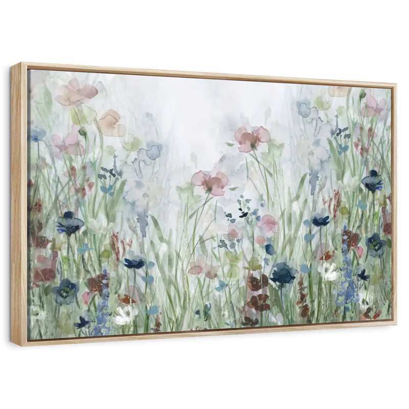 Champs de fleurs sauvages, Cadre flottant en bois naturel, 13 po x 9 po