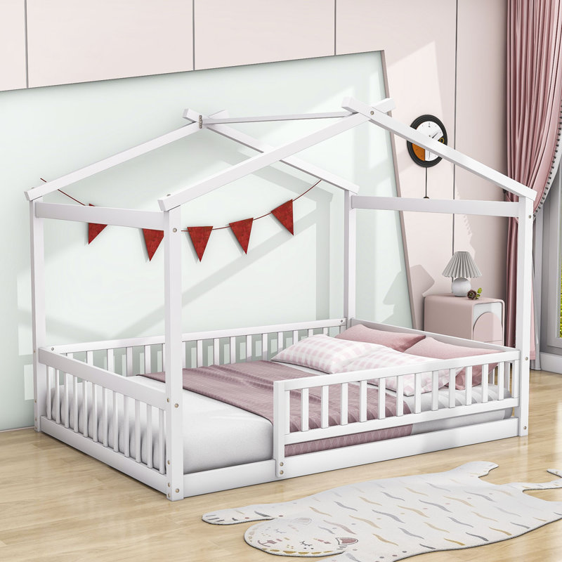 Vonie Wood Daybed with Roof and Slats, White, Full/Double