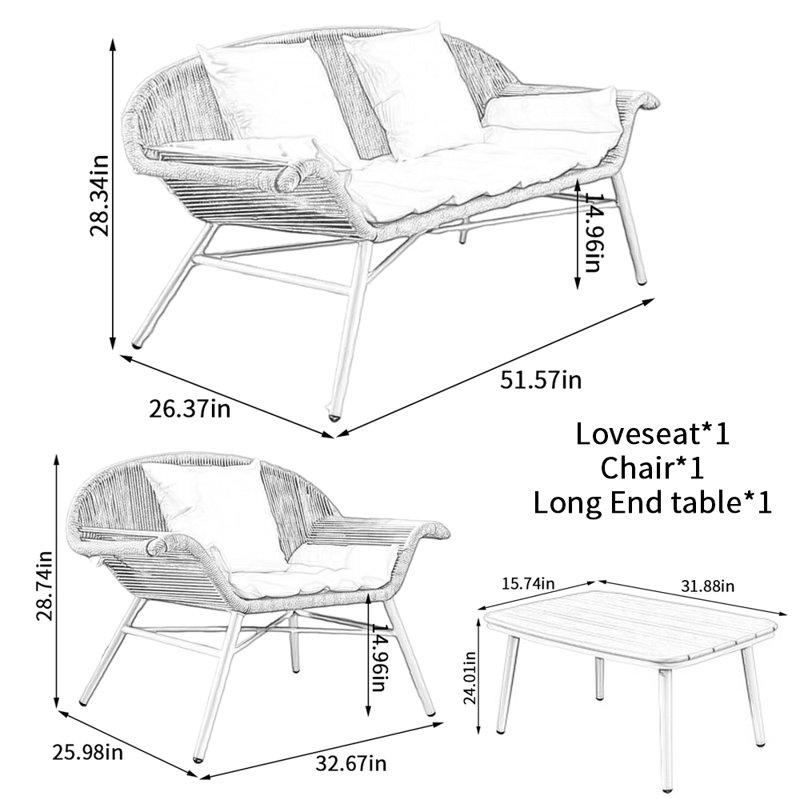 Ensemble de canapé simple en corde tissée imperméable pour l'extérieur