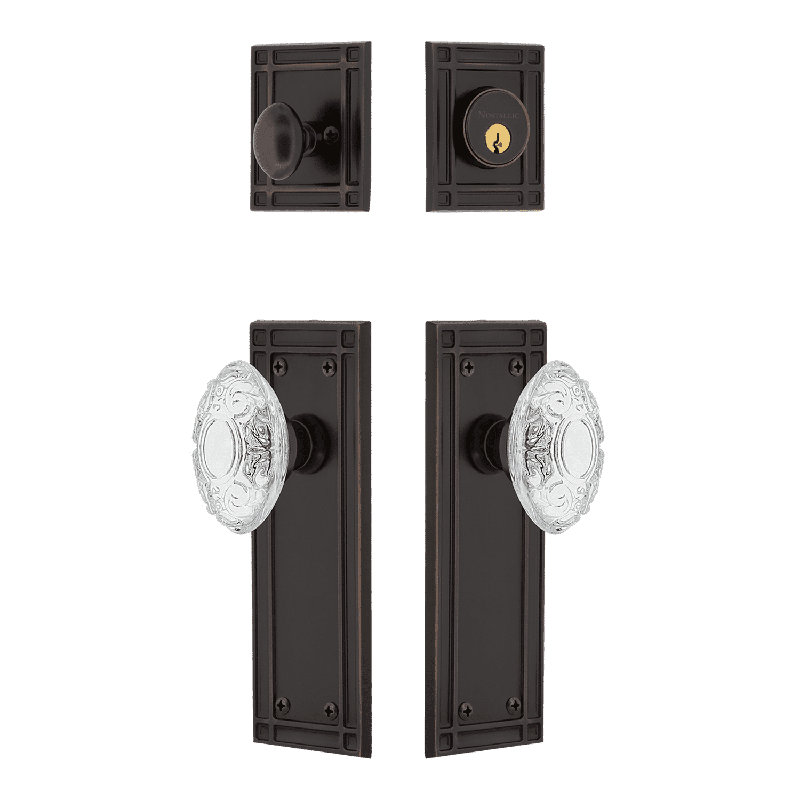 Nostalgic Warehouse Mission Entry Set with Crystal Victorian Knob, Timeless Bronze, 2.375