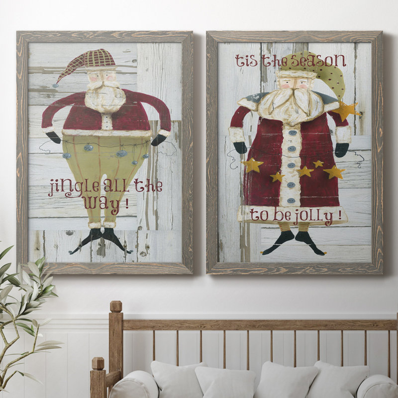 Jingle Santa - ensemble de 2 reproductions, H 44 po x l 31 po x P 1 po, Toile avec cadre gris, Pas de tapis