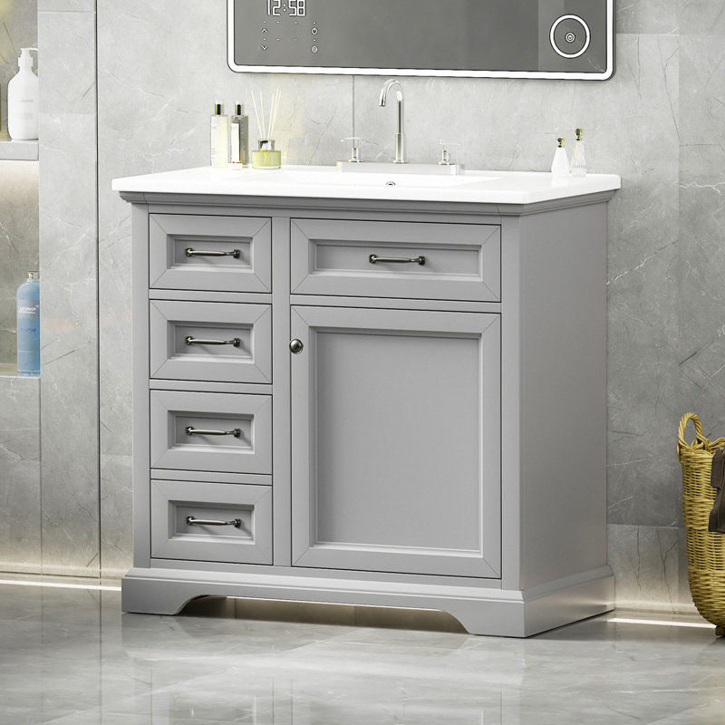 Meuble-lavabo simple 30 po avec comptoir en céramique Hamlet, Gris