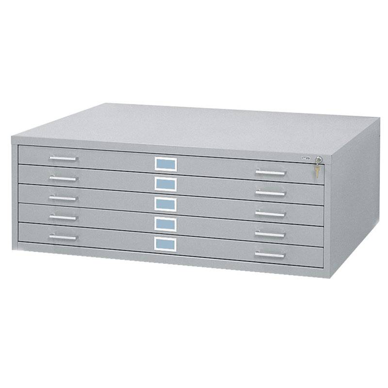 Five-Drawer Flat File Filing Cabinet, Gray