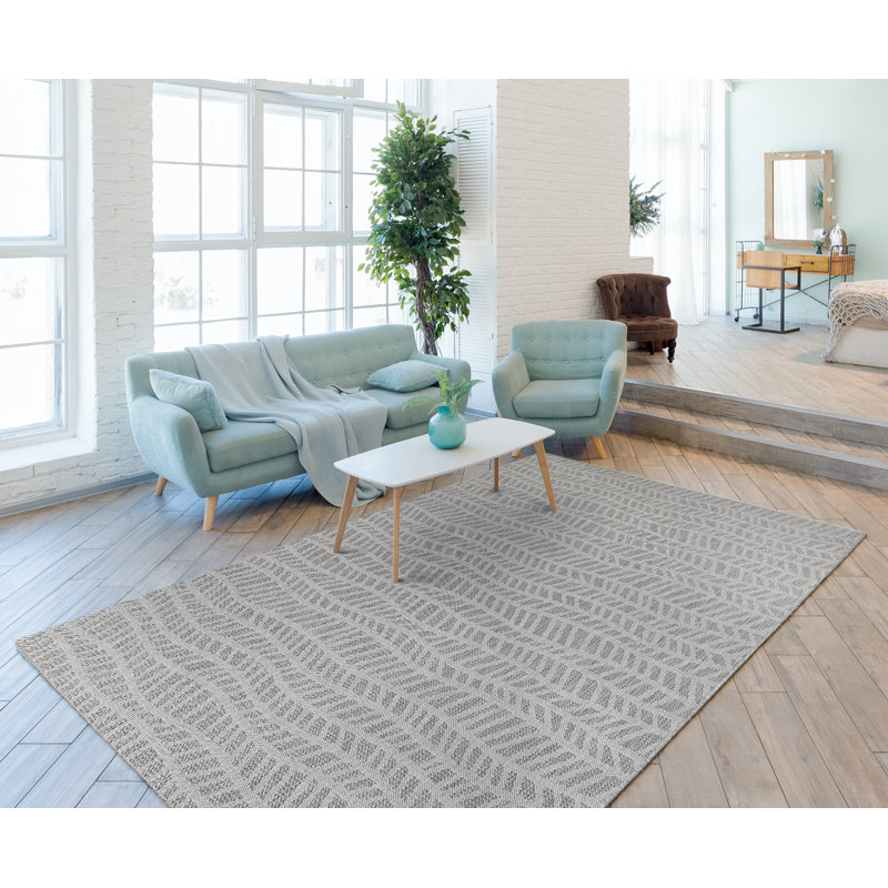 Tapis gris à tissage plat abstrait Arleon, Rectangle 6 pi 6 po x 9 pi