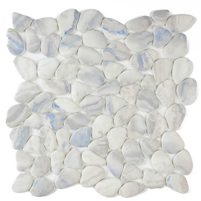 Huron Glass Pebbles Mosaic Tile, Blue